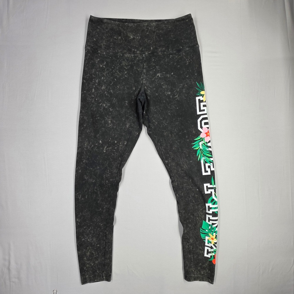 Pink Victoria's Secret Acid Wash Tropical Floral Logo Leggings Gray Large